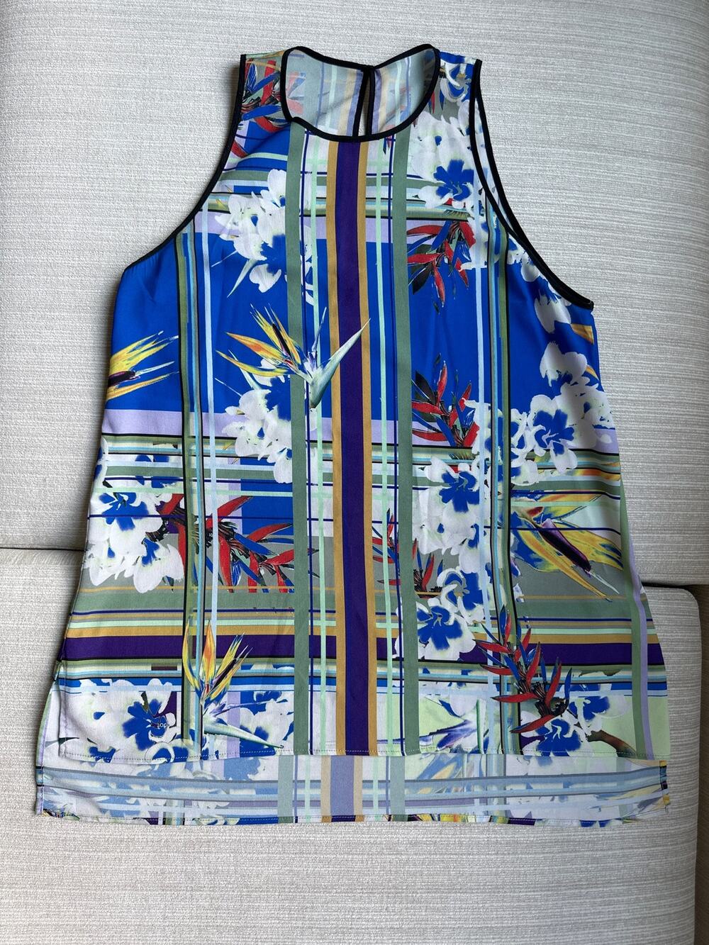 Dream Daily Sleeveless Blouse Top M Blue Green Tropical
